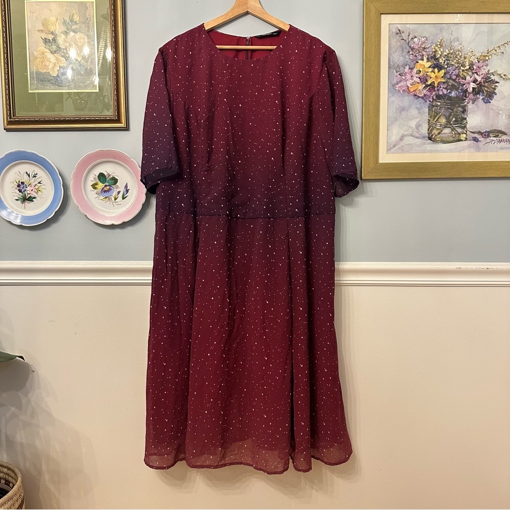 eShakti Custom Burgundy Midi Dress Size 3X Stars Galaxy Ombré Wedding